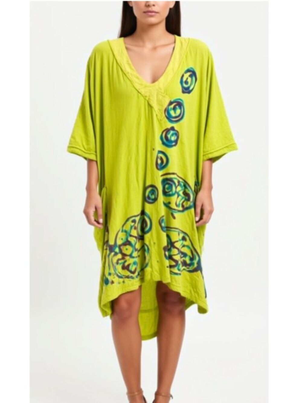 Batik Lime Green Kimono Tunic Blouse Size 3X (B21)
